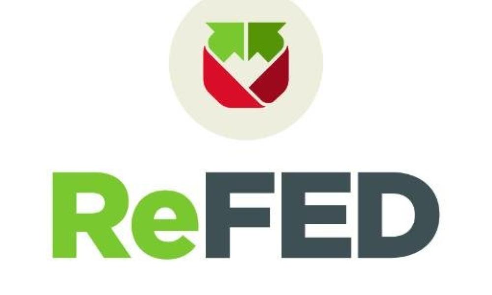 ReFED logo with the letters RE in green and FED in black font below a red and green recycling symbol
