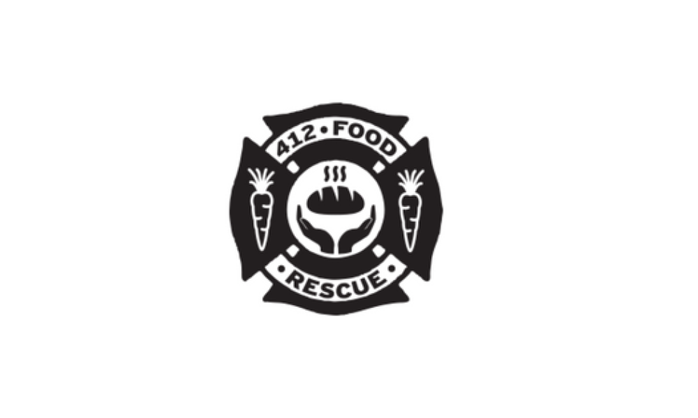 412 Food Rescue logo with the name of the organization in black text in front of a black cross