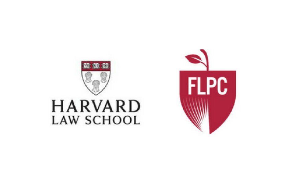 Food Law and Policy Clinic logo with the Harvard Law School logo to the left of the FLPC logo with FLPC in white font in front of a red crest with an apple stem on top
