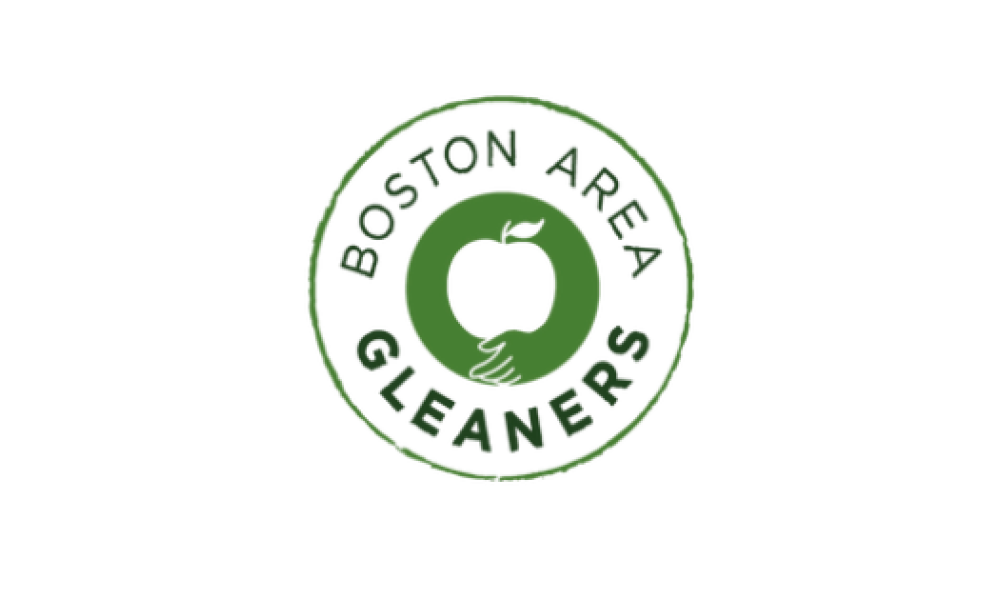 Circular Boston Area Gleaners logo with green text and and a white apple in the middle
