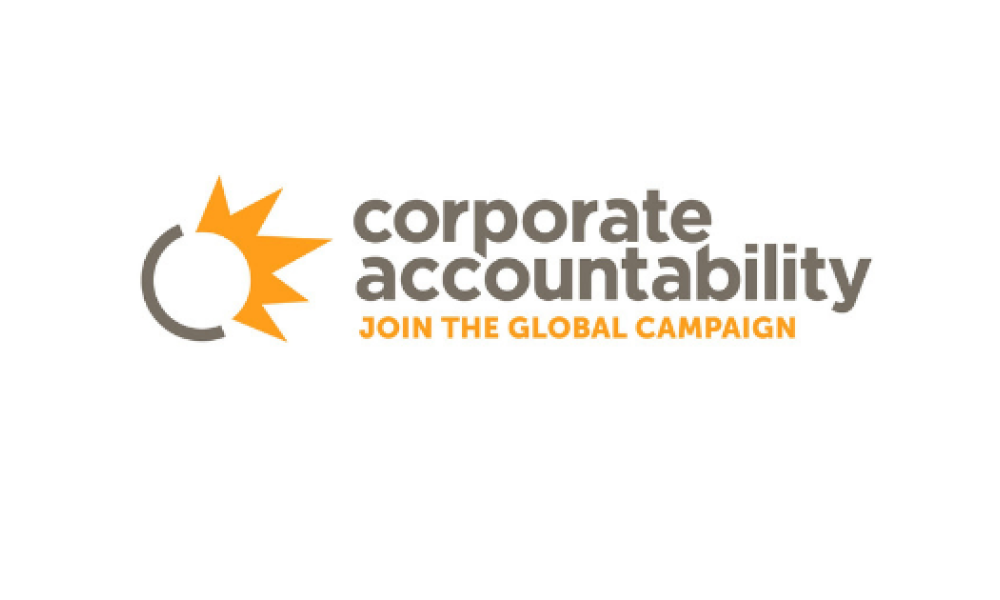 Corporate Accountability logo with gray text next to a gray and orange emblem