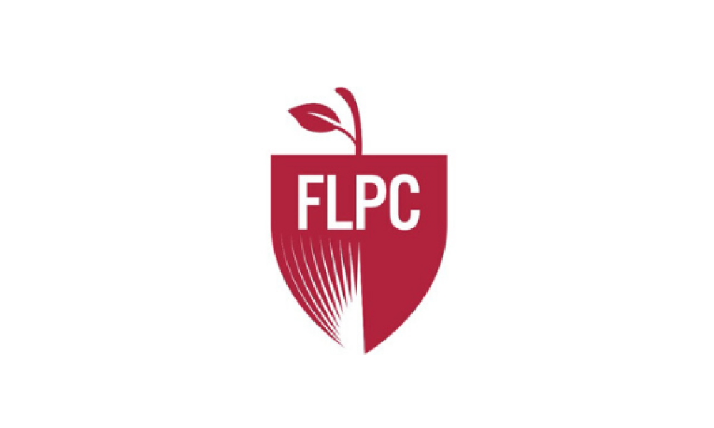 Harvard Law School Food Law and Policy Clinic logo with the letters FLPC in white font in front of a red crest with an apple stem on top