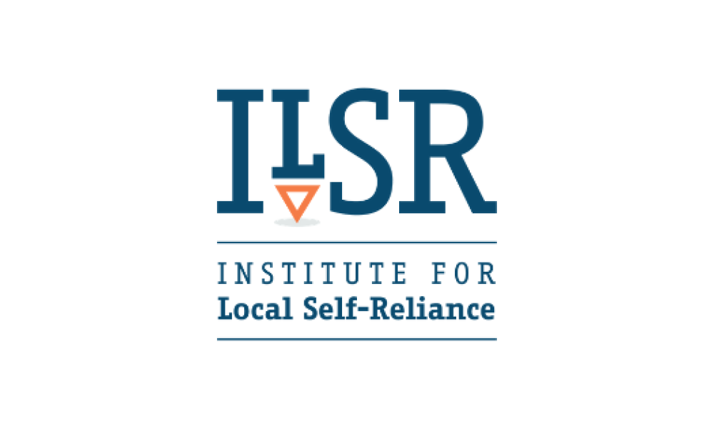 Institute for Local Self-Reliance logo with the letters ILSR in blue font above the name of the organization