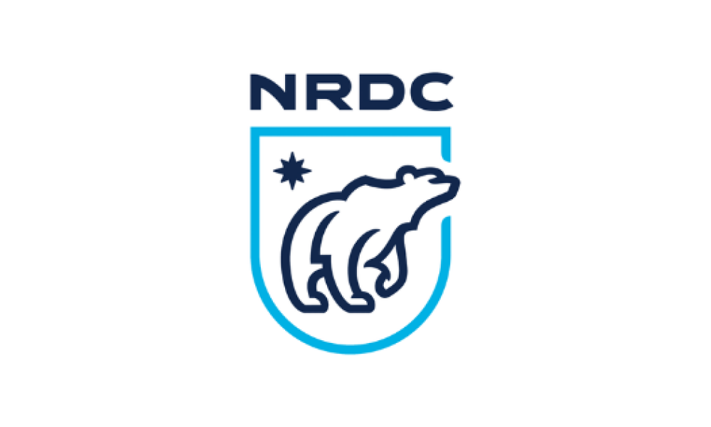 Natural Resources Defense Council logo with the letters NRDS in black font above a black outline of a bear