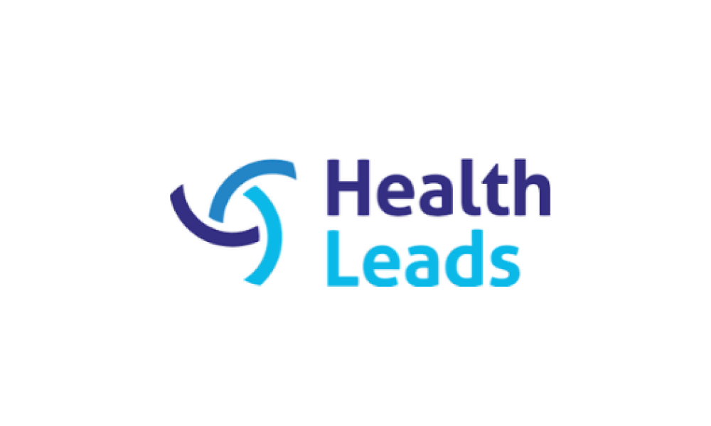 Health Leads logo with purple and blue dont