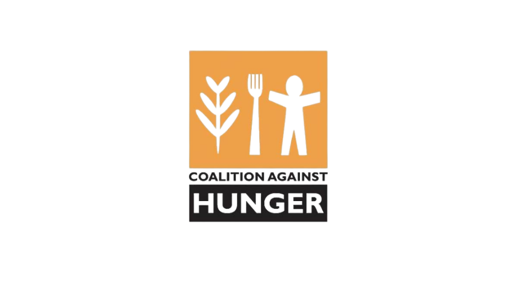Greater Philadelphia Coalition Against Hunger logo with white wheat stalk, fork, and human figure in front of a tan background