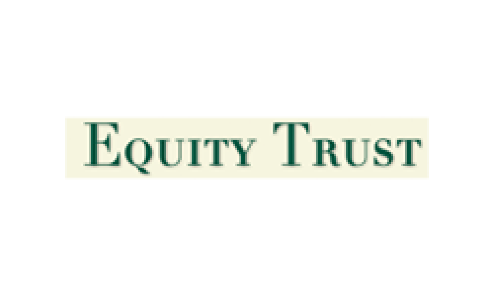 Equity Trust logo with green font in front of tan background
