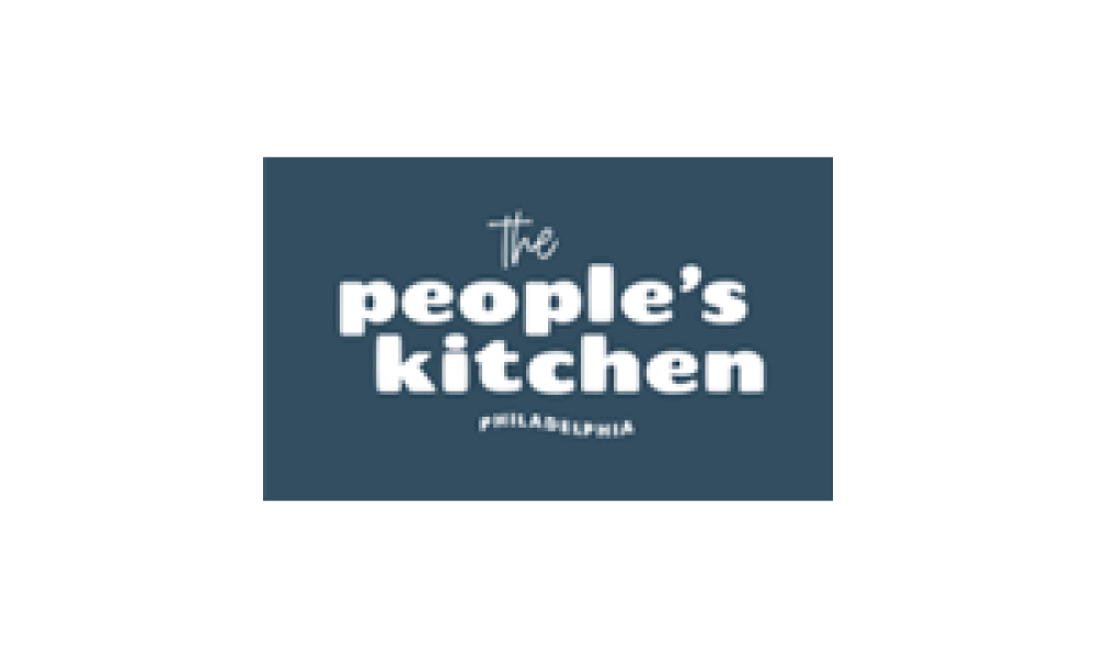 People's Kitchen logo in white font in front of blue background