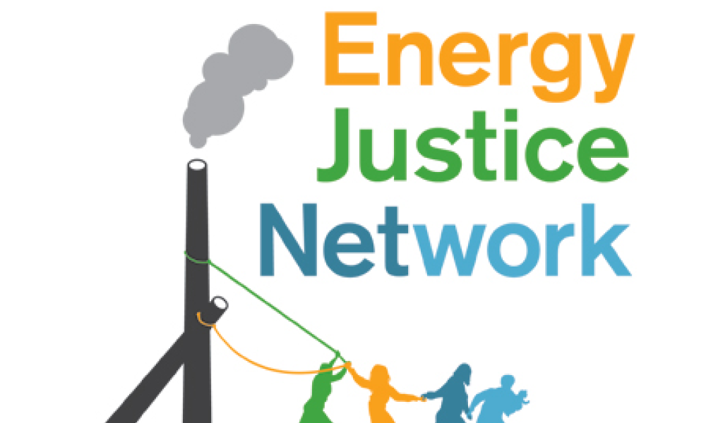 Energy Justice Network Logo with Energy in Orange, Justice in Green, and Network in Blue 