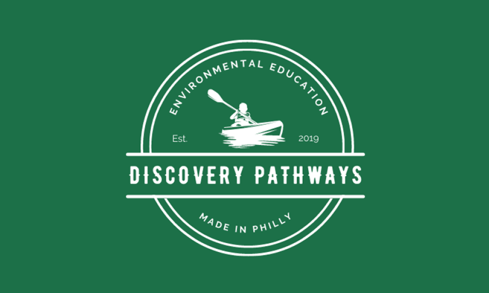 Discovery Pathways logo in green with white font and a white emblem of a person in a kayak