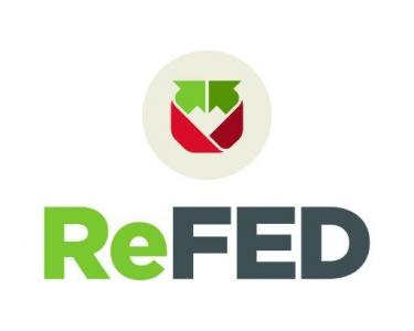 ReFED logo with the letters RE in green and FED in black font below a red and green recycling symbol