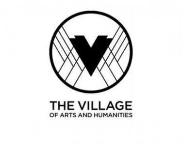 Village of Arts and Humanities logo with Black V inside of a circle with the name of the organization in black below the circle