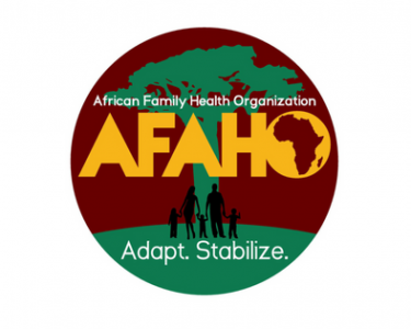 African Family Health Organization logo with AFAHO in yellow font in front of a green outline of Africa