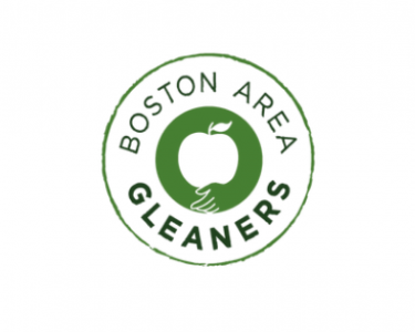 Circular Boston Area Gleaners logo with green text and and a white apple in the middle