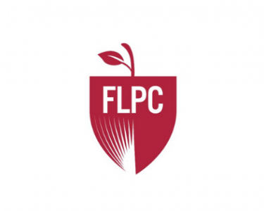 Harvard Law School Food Law and Policy Clinic logo with the letters FLPC in white font in front of a red crest with an apple stem on top