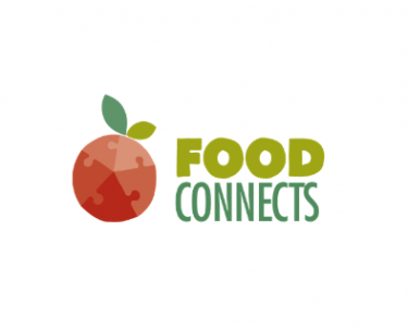 Food Connects logo with  the name of the organization in green font next to a red apple