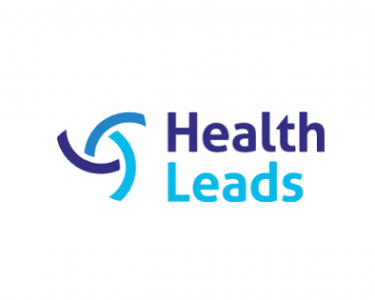 Health Leads logo with purple and blue dont
