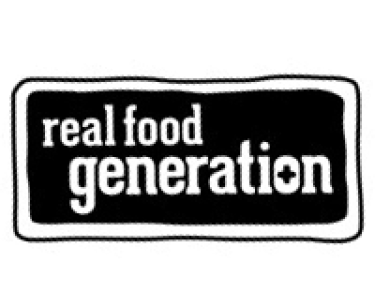 Real Food Generation logo with white font in front of a black backgruond
