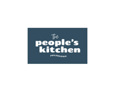 People's Kitchen logo in white font in front of blue background