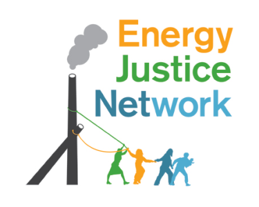 Energy Justice Network Logo with Energy in Orange, Justice in Green, and Network in Blue 