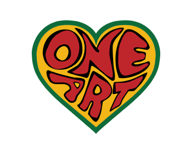 One Art Community Center Logo in Red and Yellow inside of a heart shaped emblem