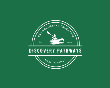 Discovery Pathways logo in green with white font and a white emblem of a person in a kayak